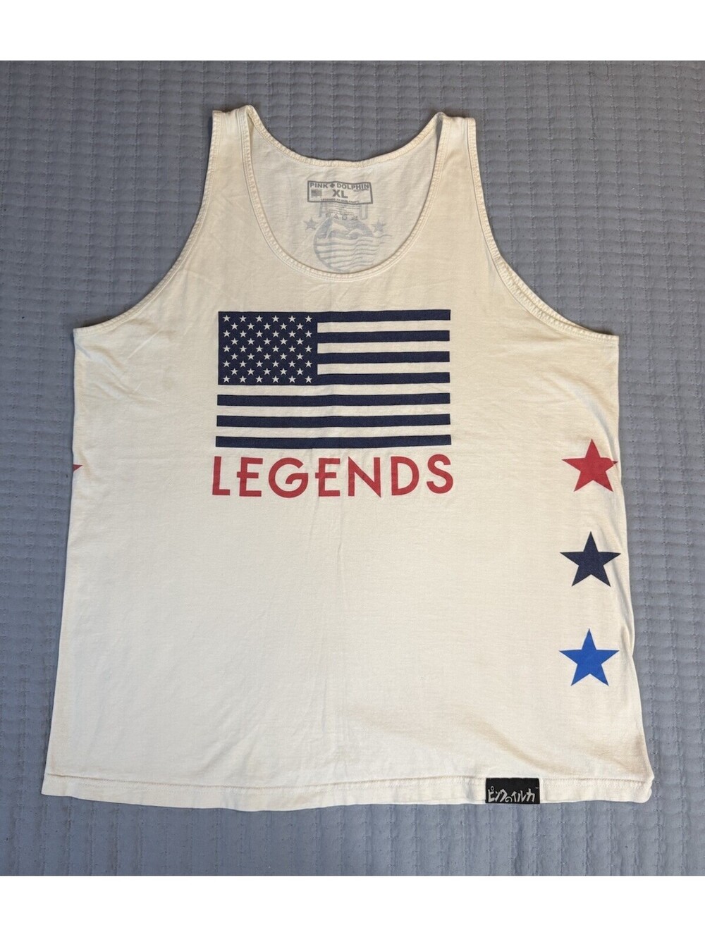 Pink Dolphin American Flag LEGENDS Men's XL Ivory/Navy/Red Cotton Tank Top